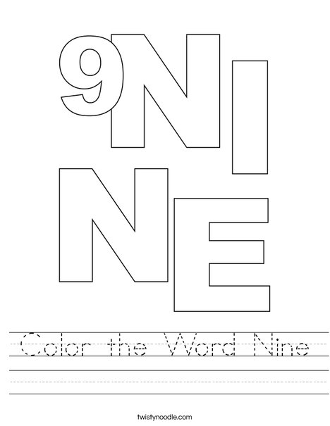 Color the Word Nine Worksheet