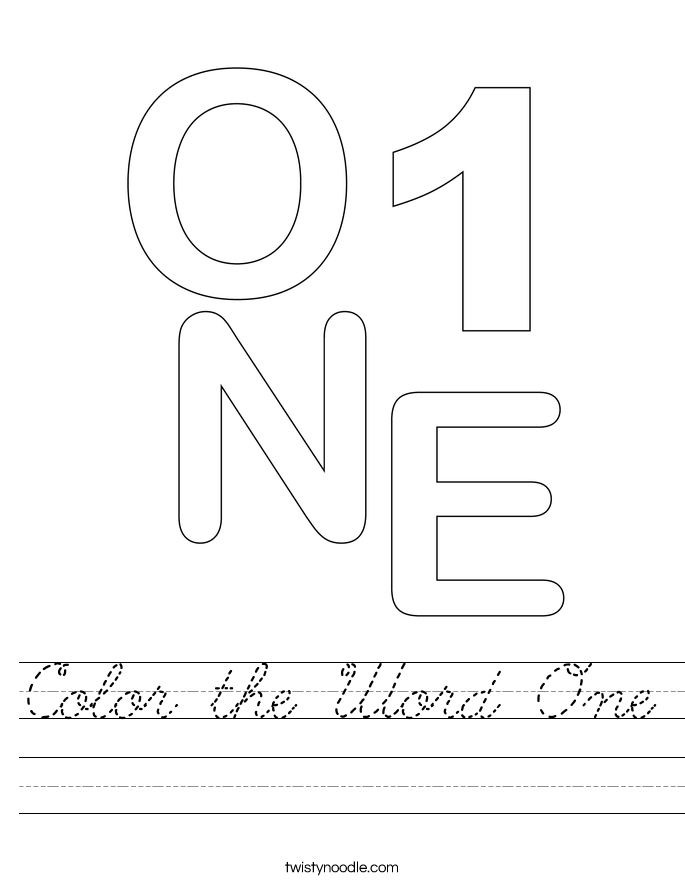 Color the Word One Worksheet