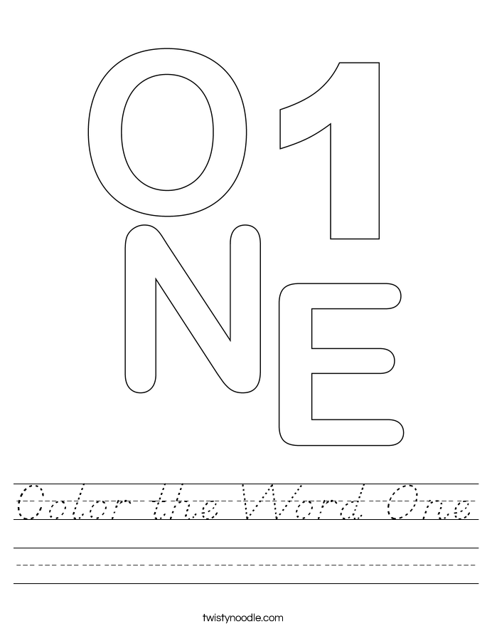 Color the Word One Worksheet