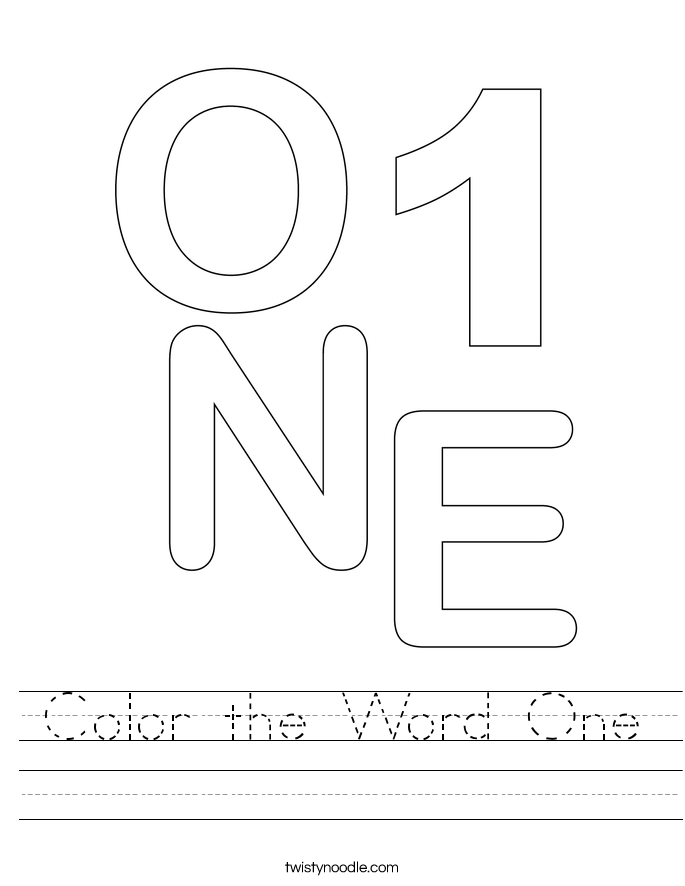 Color the Word One Worksheet