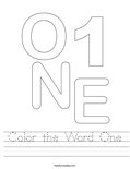 Color the Word One Worksheet