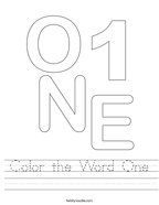 Color the Word One Handwriting Sheet