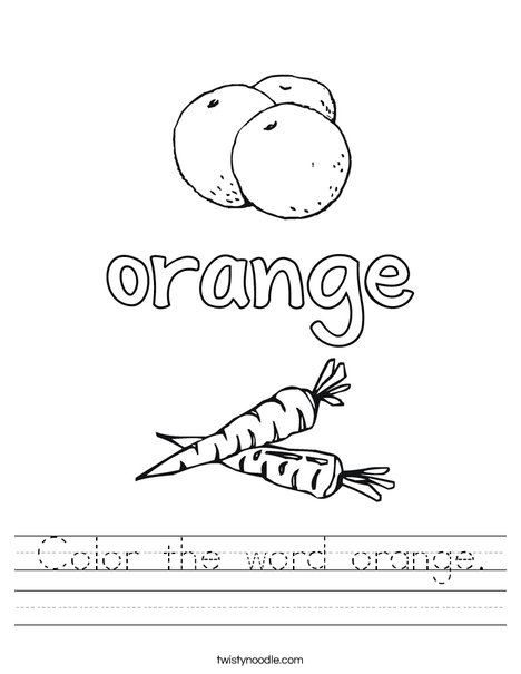 color the word orange worksheet twisty noodle