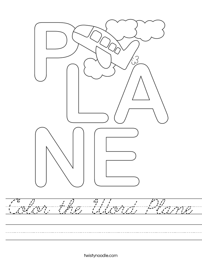 Color the Word Plane Worksheet