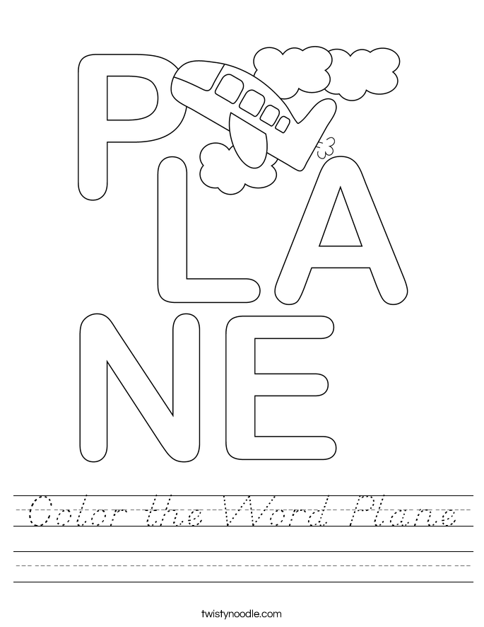 Color the Word Plane Worksheet