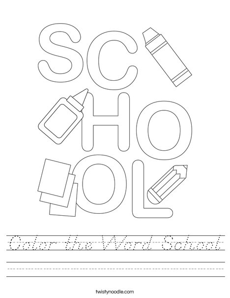 Color the Word School Worksheet
