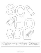 Color the Word School Handwriting Sheet