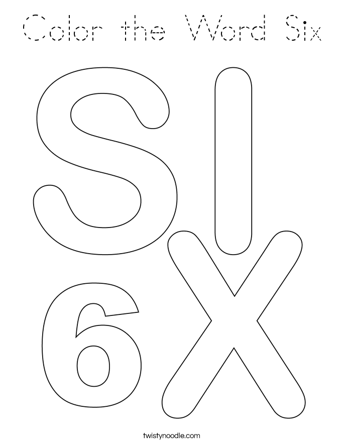 Color the Word Six Coloring Page