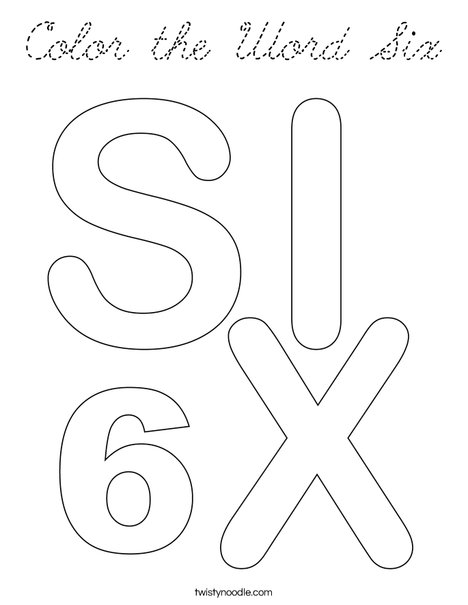 Color the Word Six Coloring Page