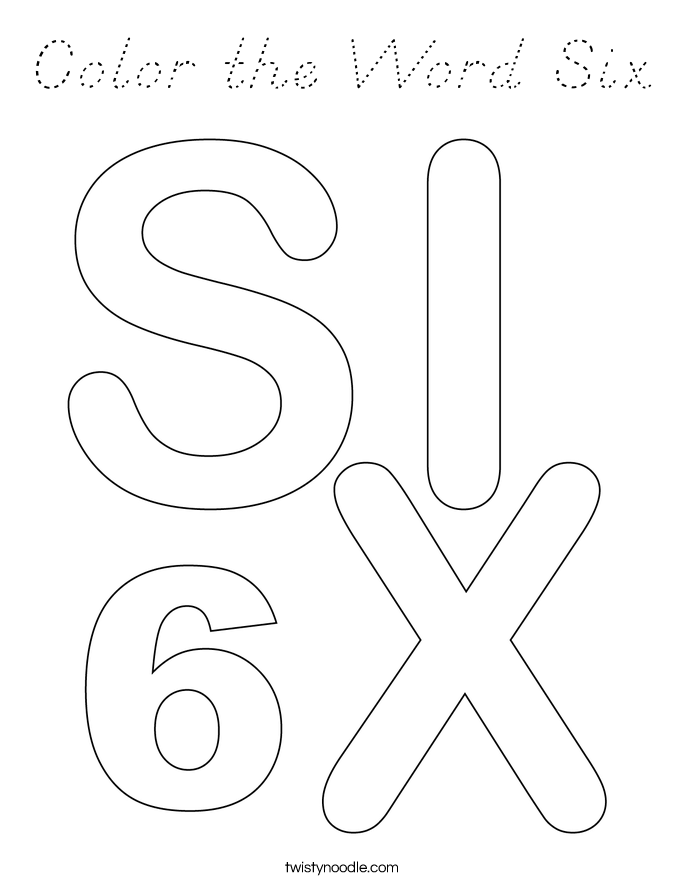 Color the Word Six Coloring Page