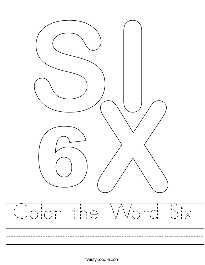 Color the Word Six Worksheet