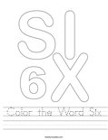 Color the Word Six Worksheet