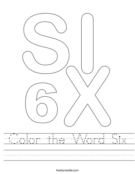 Color the Word Six Worksheet