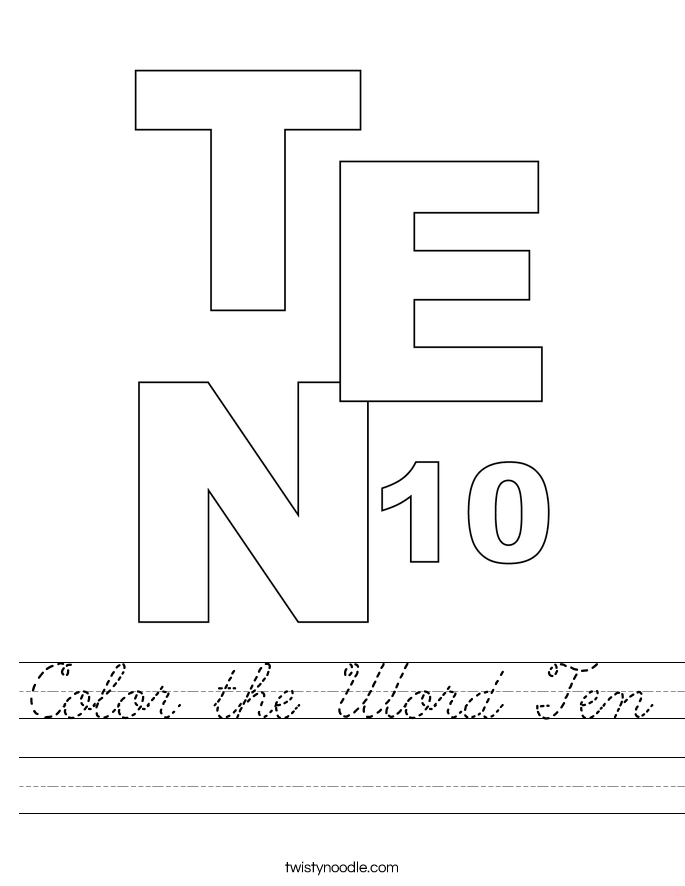 Color the Word Ten Worksheet