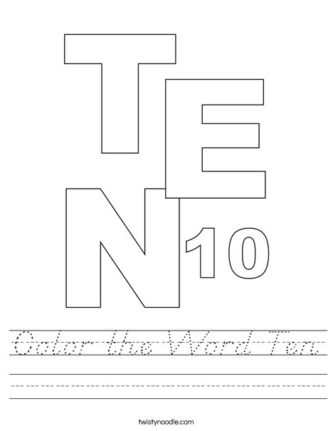 Color the Word Ten Worksheet