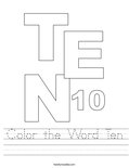 Color the Word Ten Worksheet