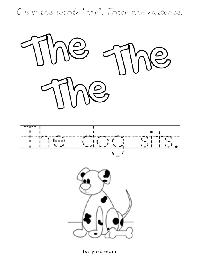 Color the words "the". Trace the sentence. Coloring Page