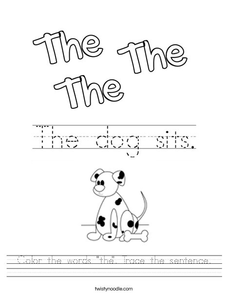Color the word the. Trace the sentence. Worksheet