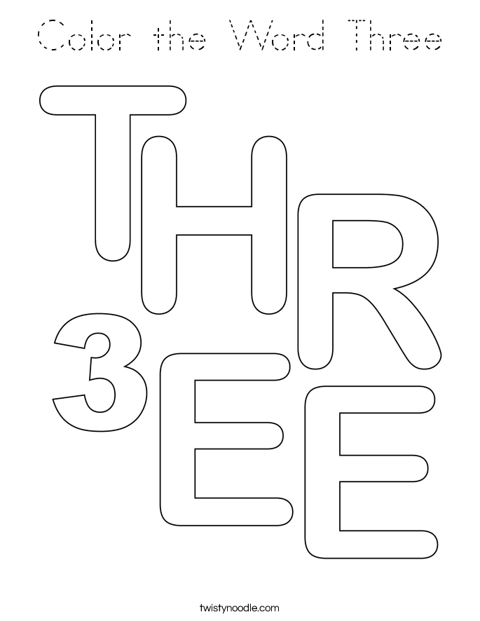 Color the Word Three Coloring Page
