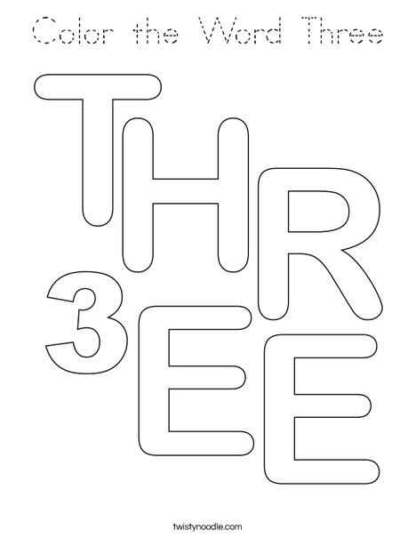 Color the Word Three Coloring Page