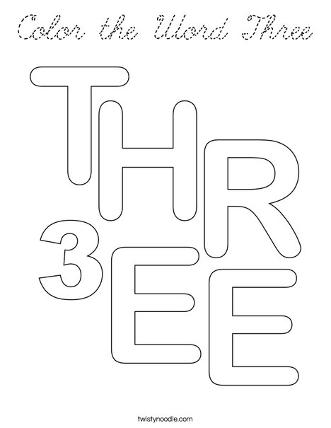 Color the Word Three Coloring Page