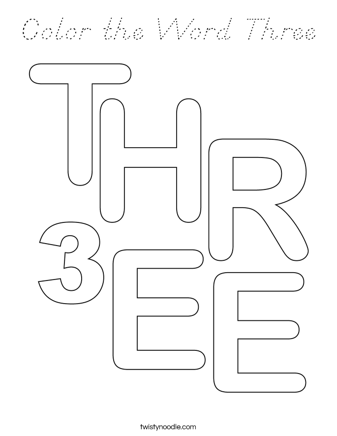 Color the Word Three Coloring Page