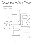 Color the Word Three Coloring Page