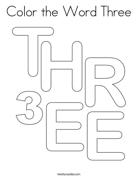 Color the Word Three Coloring Page