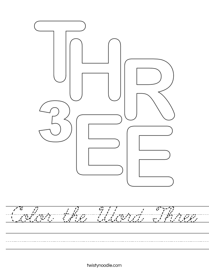 Color the Word Three Worksheet