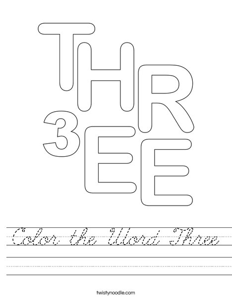 Color the Word Three Worksheet
