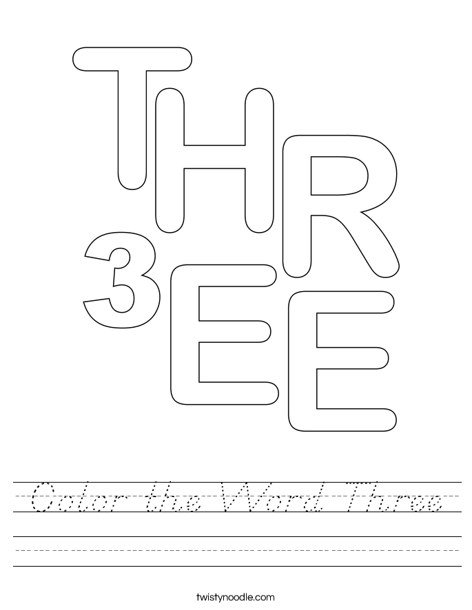 Color the Word Three Worksheet
