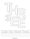 Color the Word Three Worksheet