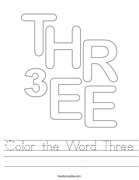 Color the Word Three Worksheet