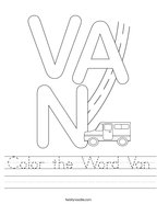 Color the Word Van Handwriting Sheet