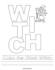 Color the Word Witch Handwriting Sheet