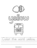 Color the word yellow Handwriting Sheet