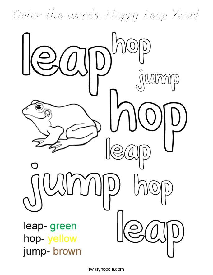 Color the words. Happy Leap Year! Coloring Page