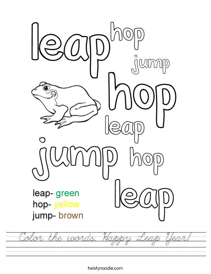 Color the words. Happy Leap Year! Worksheet