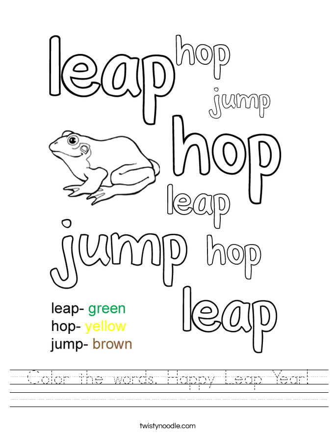 Color the words. Happy Leap Year! Worksheet