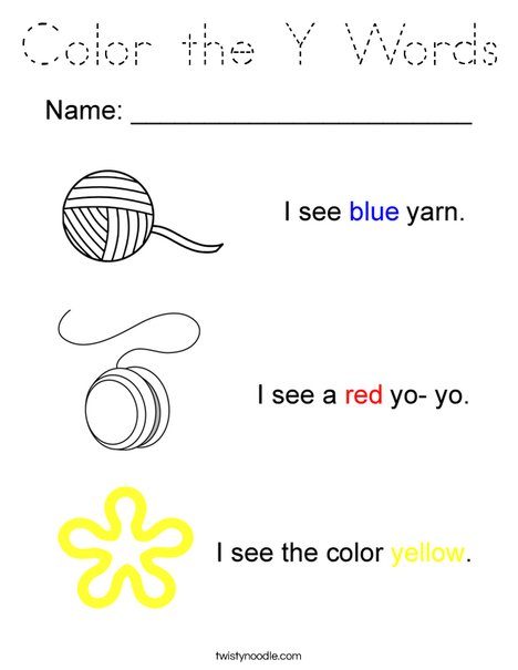 Color the Y Words Coloring Page