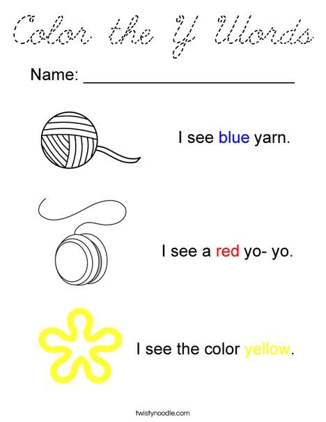 Color the Y Words Coloring Page