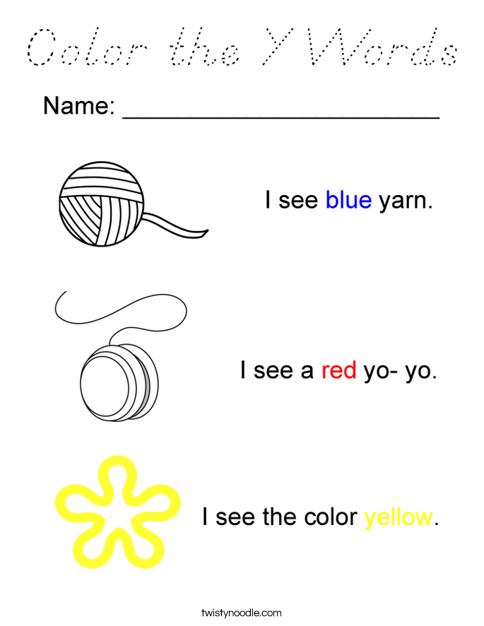 Color the Y Words Coloring Page - D'Nealian - Twisty Noodle