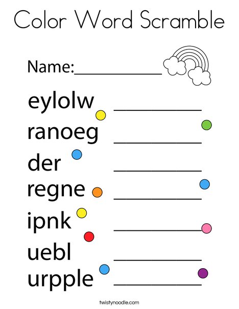 Color Word Scramble Coloring Page Twisty Noodle