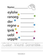 Color Word Scramble Handwriting Sheet