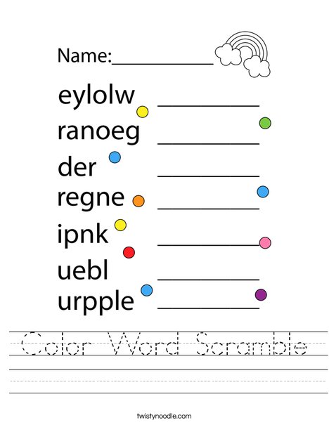 Color Word Scramble Worksheet