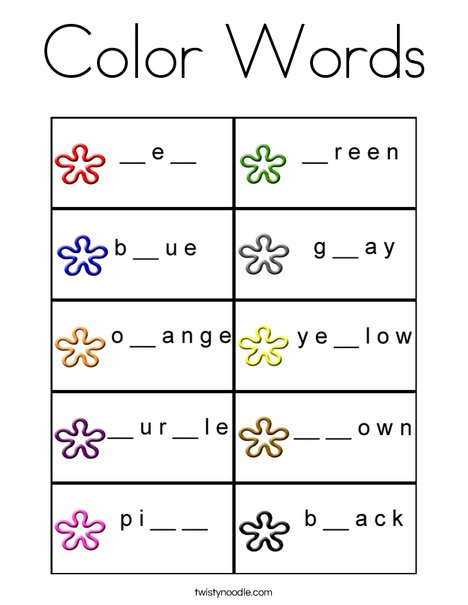 Color Words Coloring Page - Twisty Noodle