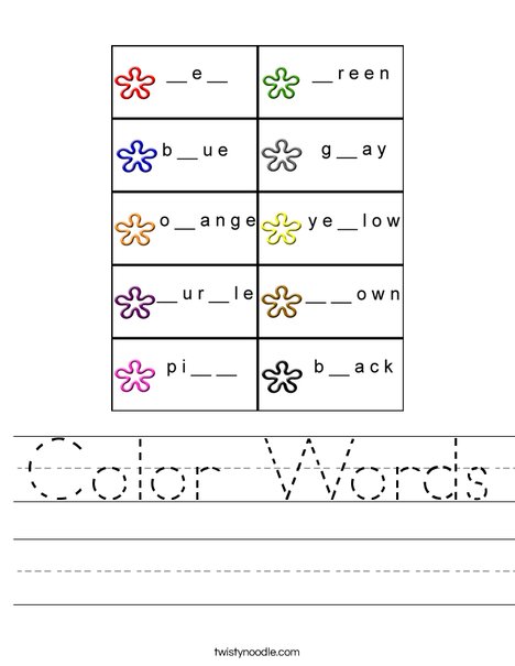 Color Words Worksheet - Twisty Noodle