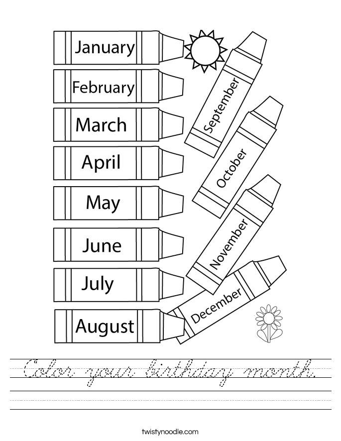 Color your birthday month. Worksheet