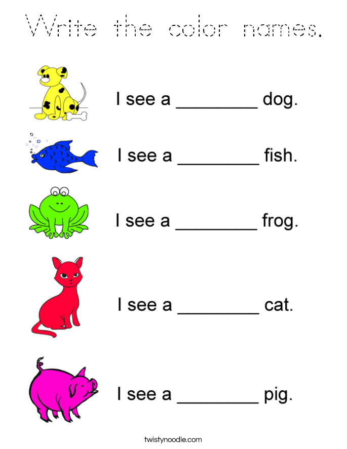 Write the color names. Coloring Page