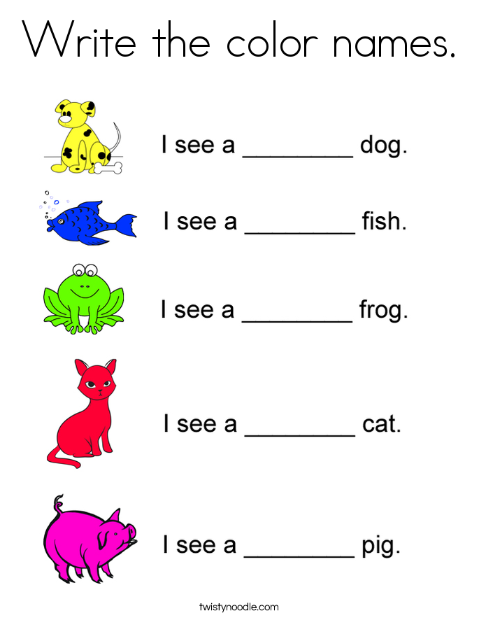 Write the color names Coloring Page - Twisty Noodle